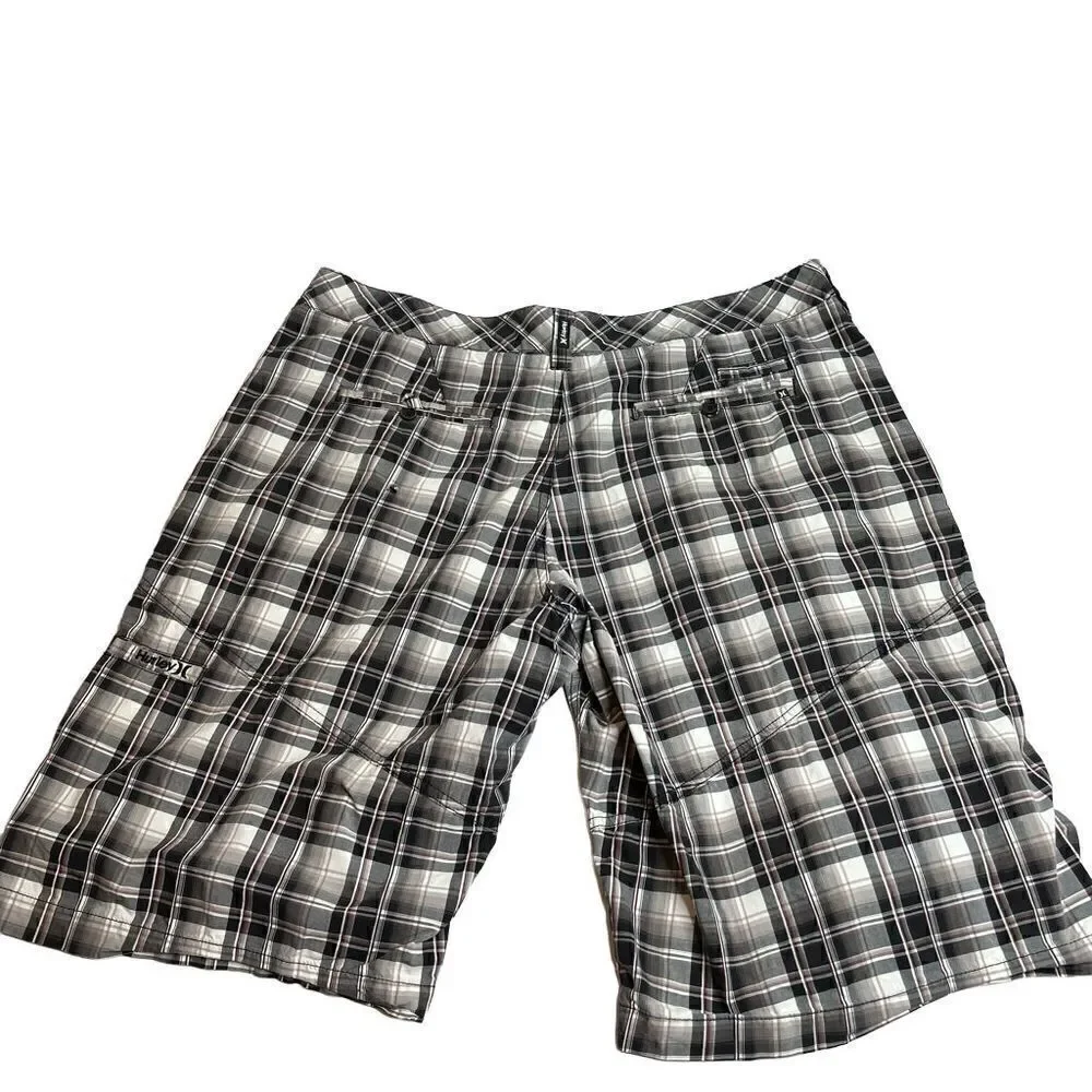 Hurley gray and purple plaid shorts size 36